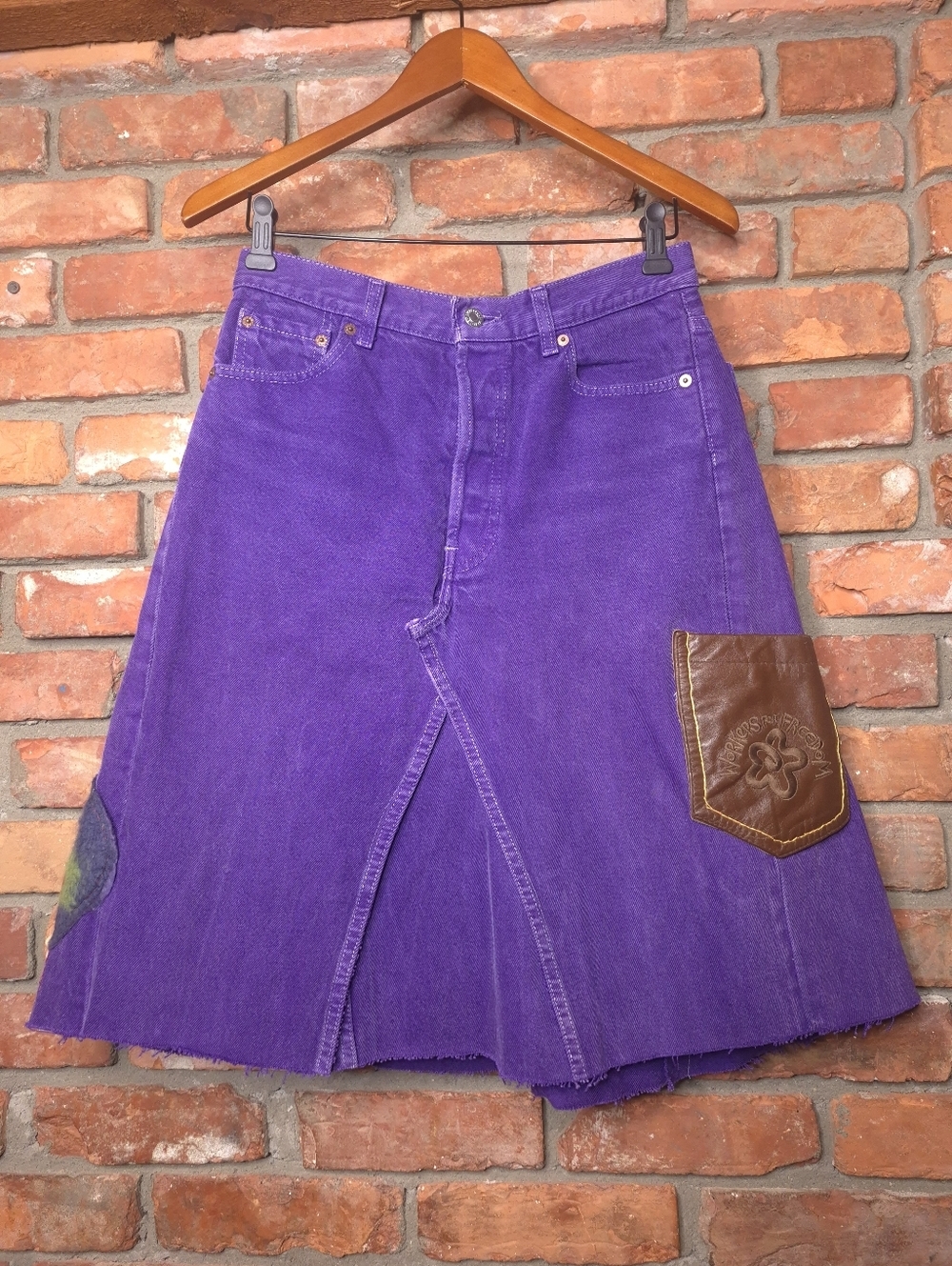 OOAK 501 LEVI'S Handmade Purple Denim Skirt Custom Patchwork Unique